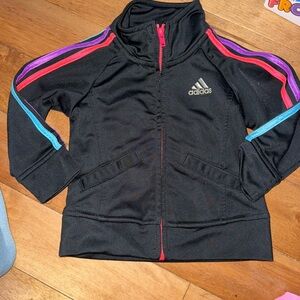 Adidas Kids Black Track Jacket with Vibrant Stripes